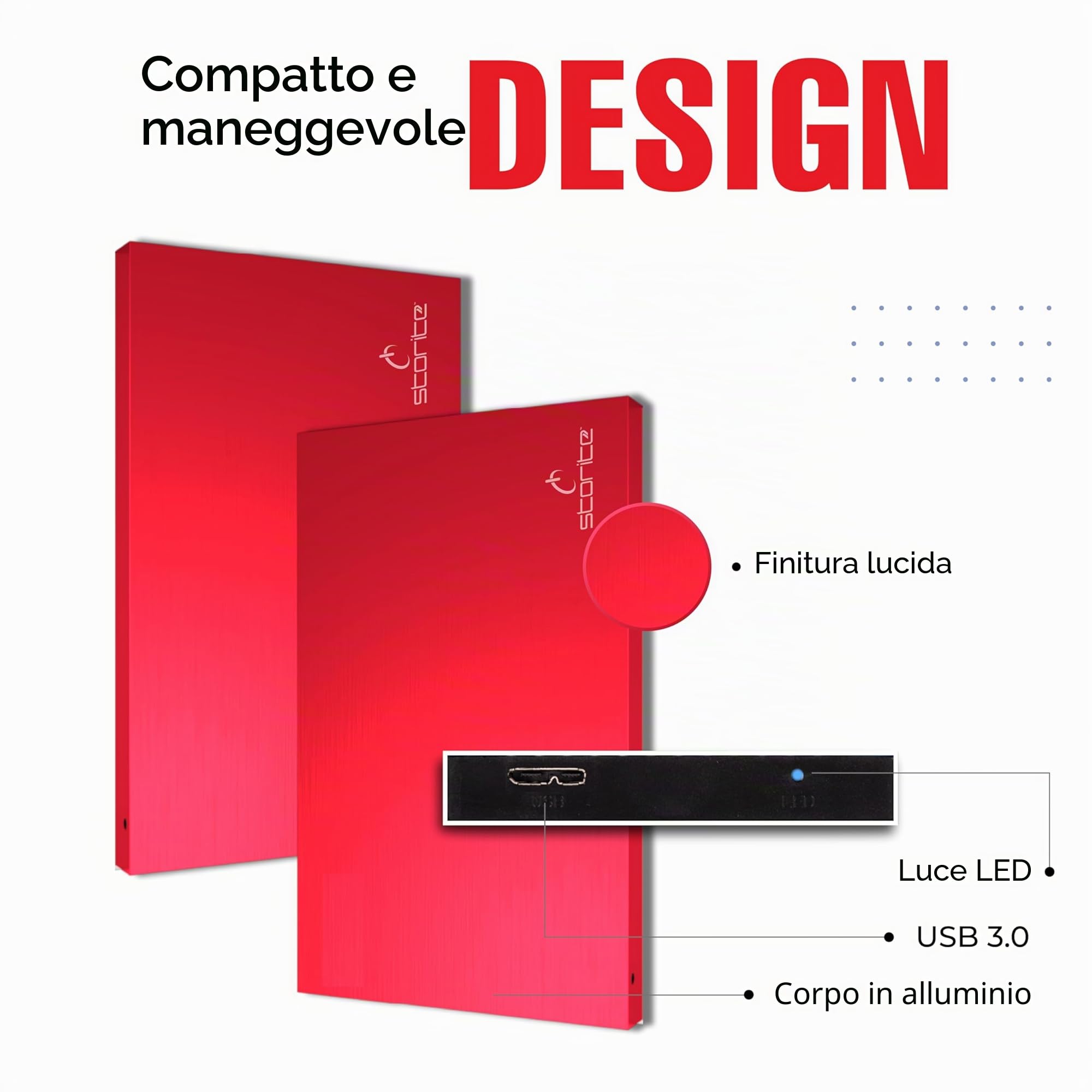 Storite Disco rigido esterno portatile 1 TB 2,5 pollici USB 3.0 Rosso