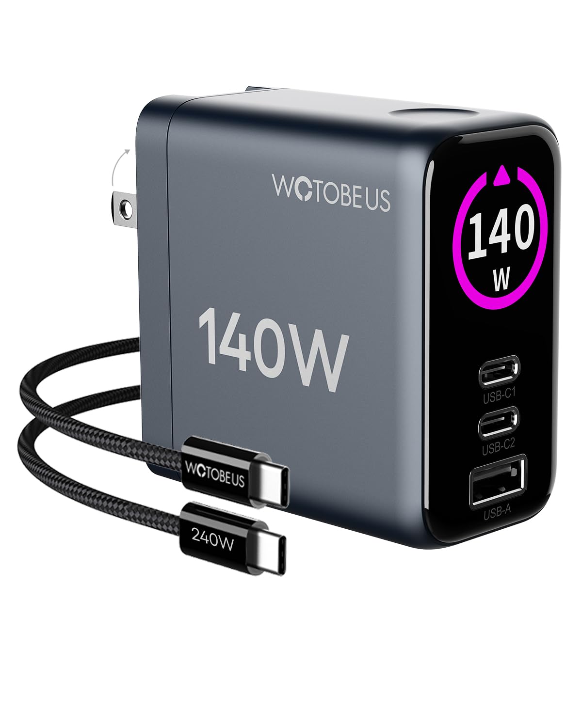 WOTOBEUS GaN Dual 140W USB C PD 3 1 Wall Charger with LED Display - PPS 100W 65W