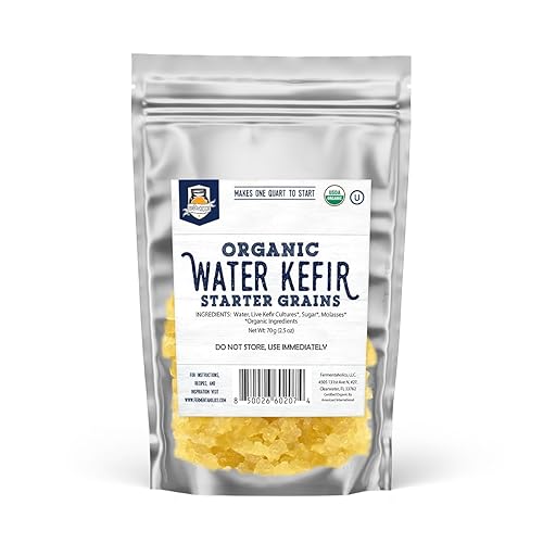Fermentaholics Granos de kéfir de agua orgánico - Cultivo de inicio vivo - Hace un lote de cuarto de galón - Granos de inicio de kéfir de agua -