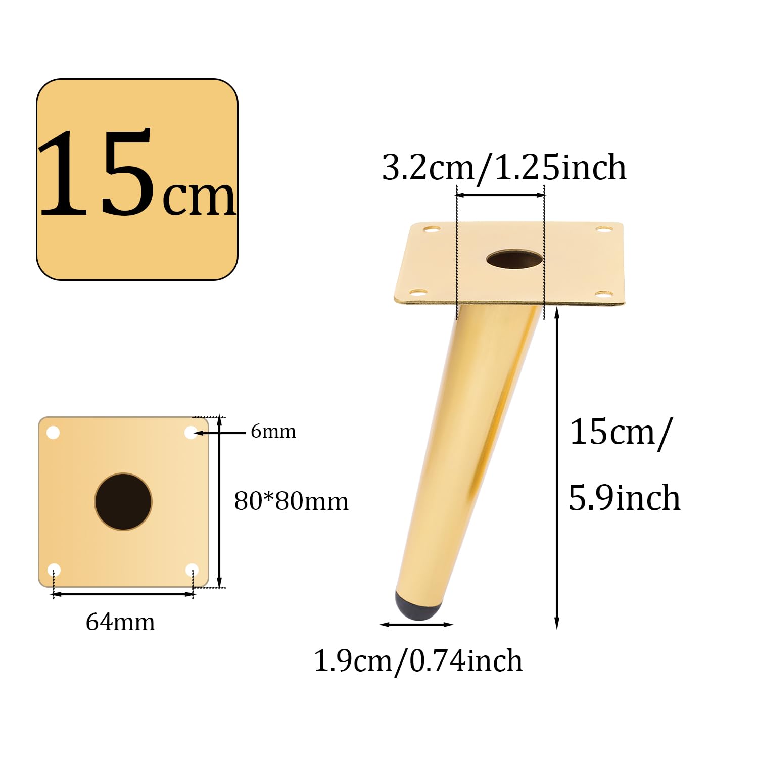 NAKUPENDA Furniture Feet, Pack of 4 Metal Legs for Furniture Furniture Legs, Cone, Slanted Furniture Feet, Table Legs - Image 4