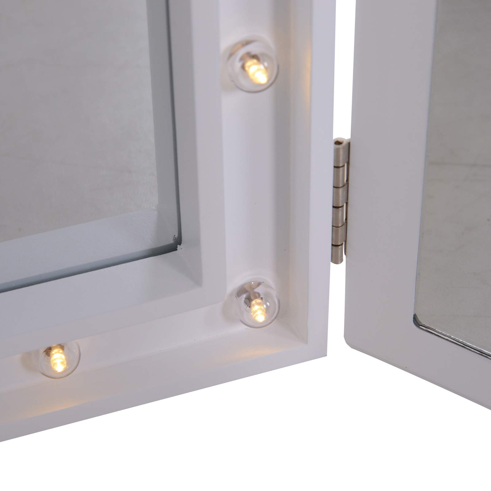 HOMCOM Kosmetikspiegel Schminkspiegel 16 x LED-Beleuchtung freistehend 180° ausklappbar Batteriebetrieben Weiß 3 Spiegel 73 x 53,5 x 4,5 cm