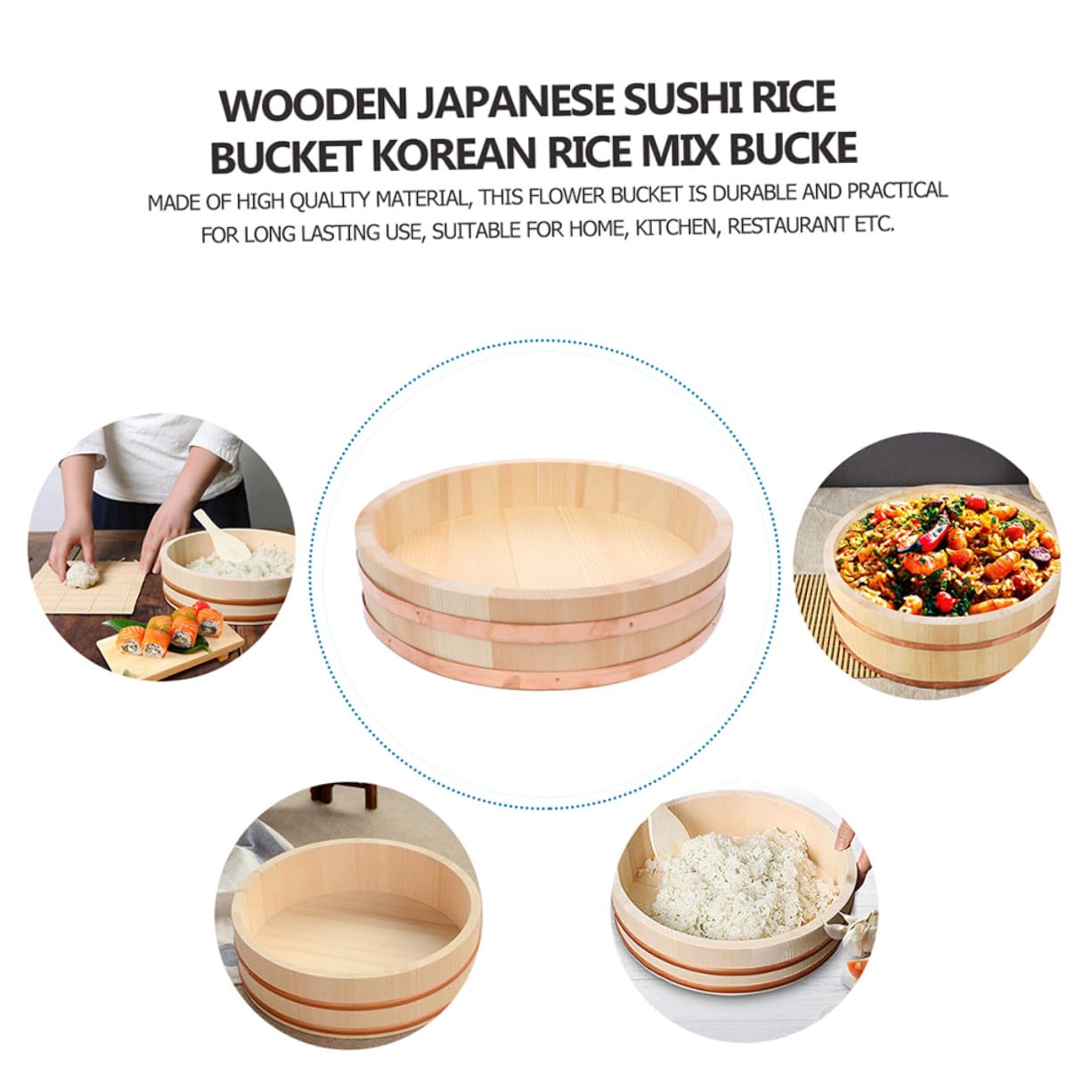 TOYANDONA Tazón De Madera Para Sushi y Bibimbap 30x7,5 Cm, Cuenco Para Mezclar Arroz Natural, Resistente Al Desgaste, Utensilio Tradicional Japonés Para Cocina Asiática, Uso Manual