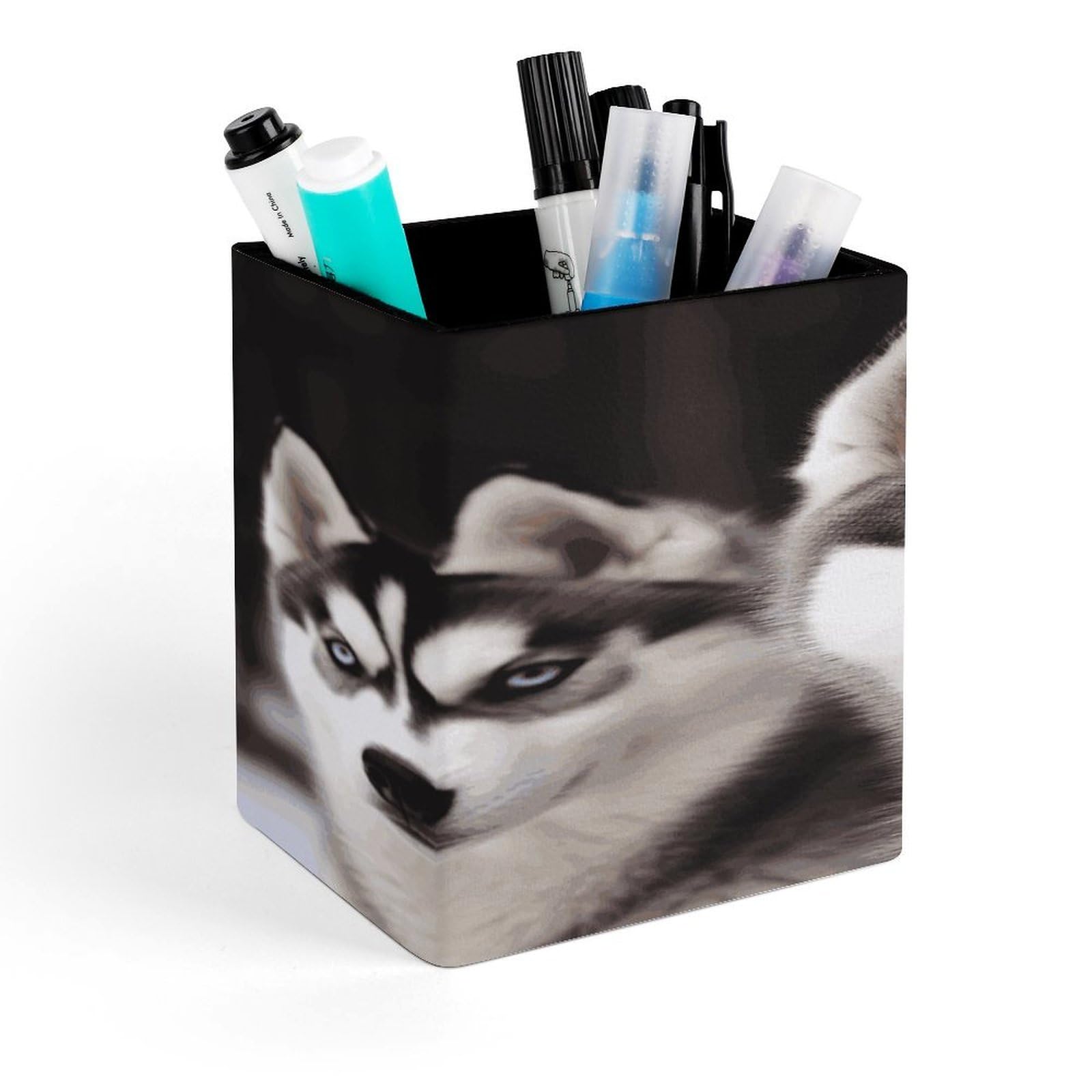 FekiLoot Husky Personalized Desk Pencil Holder Office Accessories Square Pencil Box Desk Organizer Makeup Brush Holder Organizer