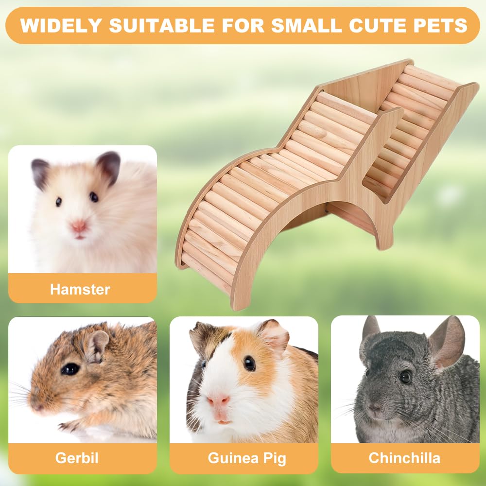 Casa para Hamster de Madera Natural Multicámara, Casa de Madera Puente Hamster, Juguete de Madera 34.5x10x15 cm para Enriquecimiento Ambiental de Hámsters, Ratones, Chinchillas y Jerbos