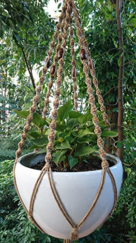 6 Legs Macrame Natural Jute And Cotton Plant Hanger & Holder And Metal Ring, 51-Inches Length (Without The White Pot And Plant) (Jute) (Brown-Jute) #TOP3