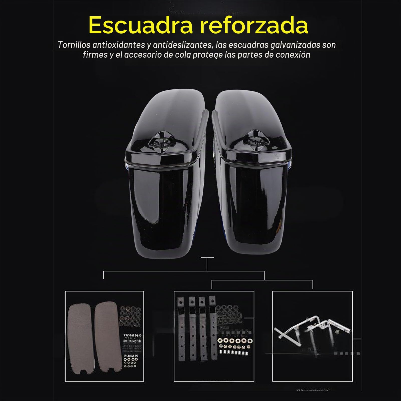 Alforjas Rígidas para Sillín de Motocicleta de 22 L, de Plástico ABS, con Cerradura, Universales, para Cruceros, con Apertura, Color Negro Brillante.