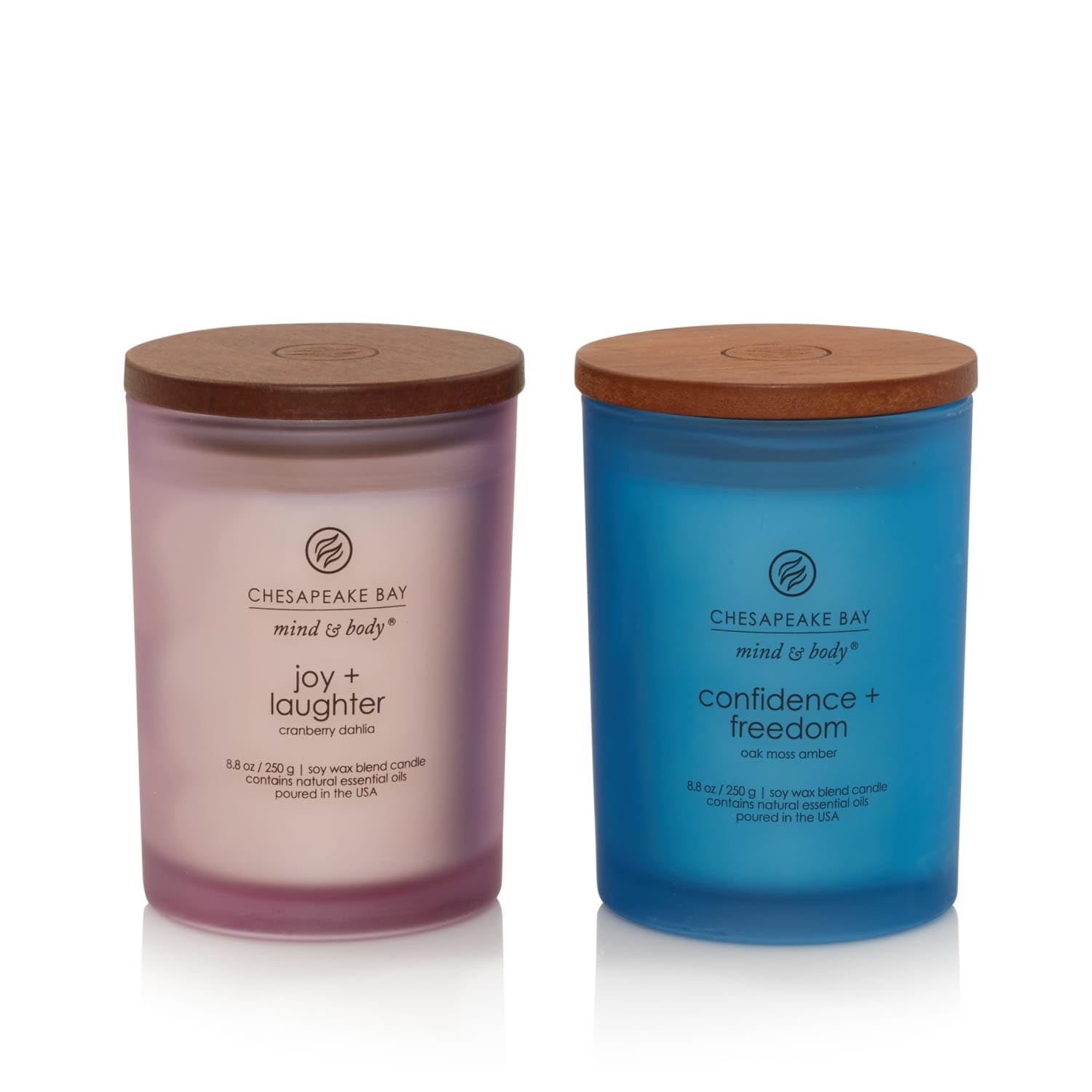 Medium Jar Candles | Joy + Laughter (Cranberry Dahlia) and Confidence + Freedom (Oak Moss Amber) 2 Count Home Décor