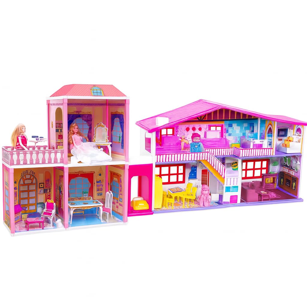 Fitto Plastic My Pretty Doll House Play Set for Girls (110 Pcs) Multicolor & Toyzone Dollhouse Set (50 Pcs) – Fun Pretend Play & Building Set for Kids, Educational Toy for Girls Ages 3+
