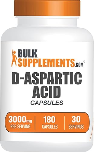 BulkSupplements Cápsulas de ácido D-aspártico – Suplemento DAA para hombres y mujeres, ácido D-aspártico 3000 mg – Sin sabor y sin soja, 6 cápsulas