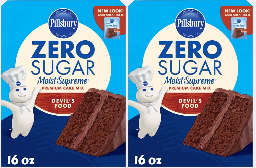 Pack Of 2 Pillsbury ZERO SUGAR Moist Supreme Premium Cake Mix Devil's Food 16 OZ.