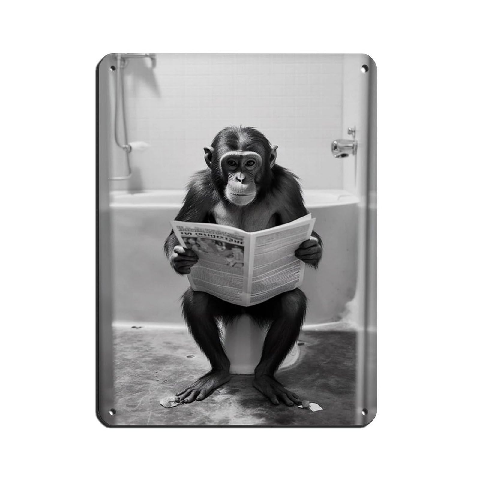 Monkey Sitting on The Toilet Reading A Newspaper (2) Tin Sign Vintage Metal Pub Club Cafe Bar Home Wall Art Decoration Poster Retro 12x16inch(30x40cm)