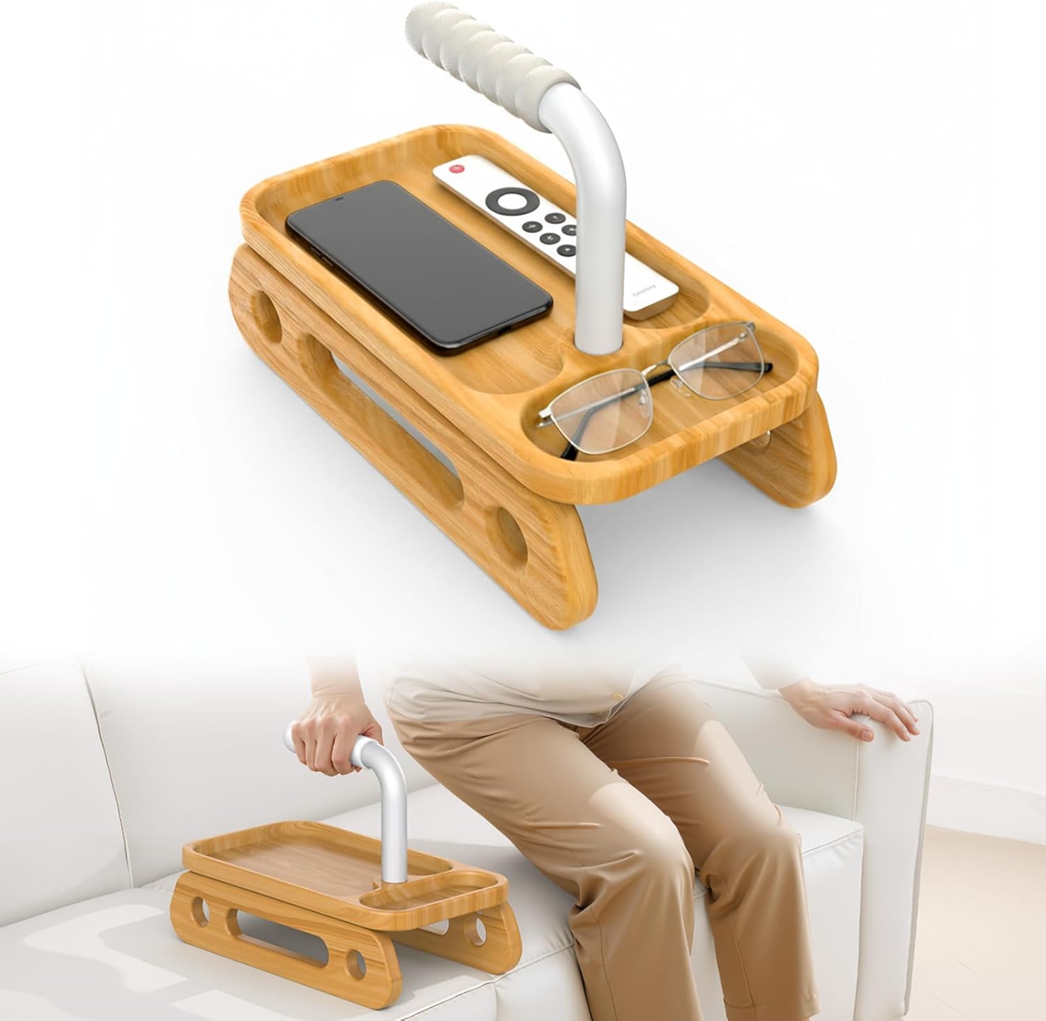 Portable Couch Standing Aid with Organizer Tray, 350 lbs Support Mobility Helper for Seniors, Sofa Lift Assist Handle for Wide Sofas – No Installation, Easy to Store