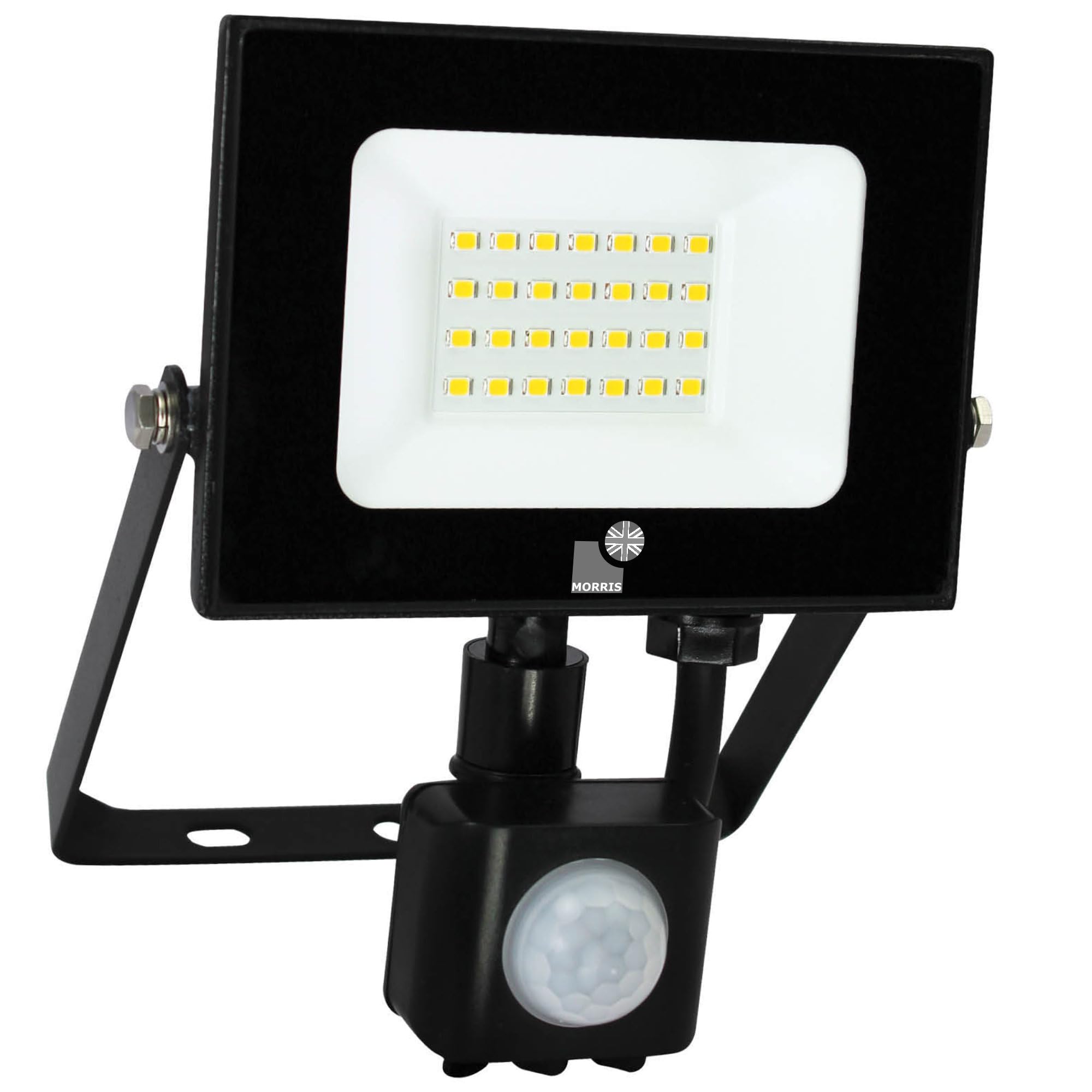 Morris Black Led Floodlight 30W With Pir Motion Sensor, Outdoor Security Light, Garden Wall Light (30, Watts)