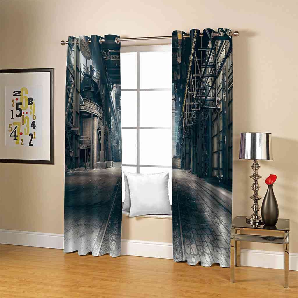 Rideaux Et Draperies Intérieurs 3D Impression De Style Industriel Rétro Motif Rideau Occultant Thermiques Pour Chambre Salon Moderne Lot De 2 Rideaux Décoration De Fenêtre À Oeillets 220X215Cm（L