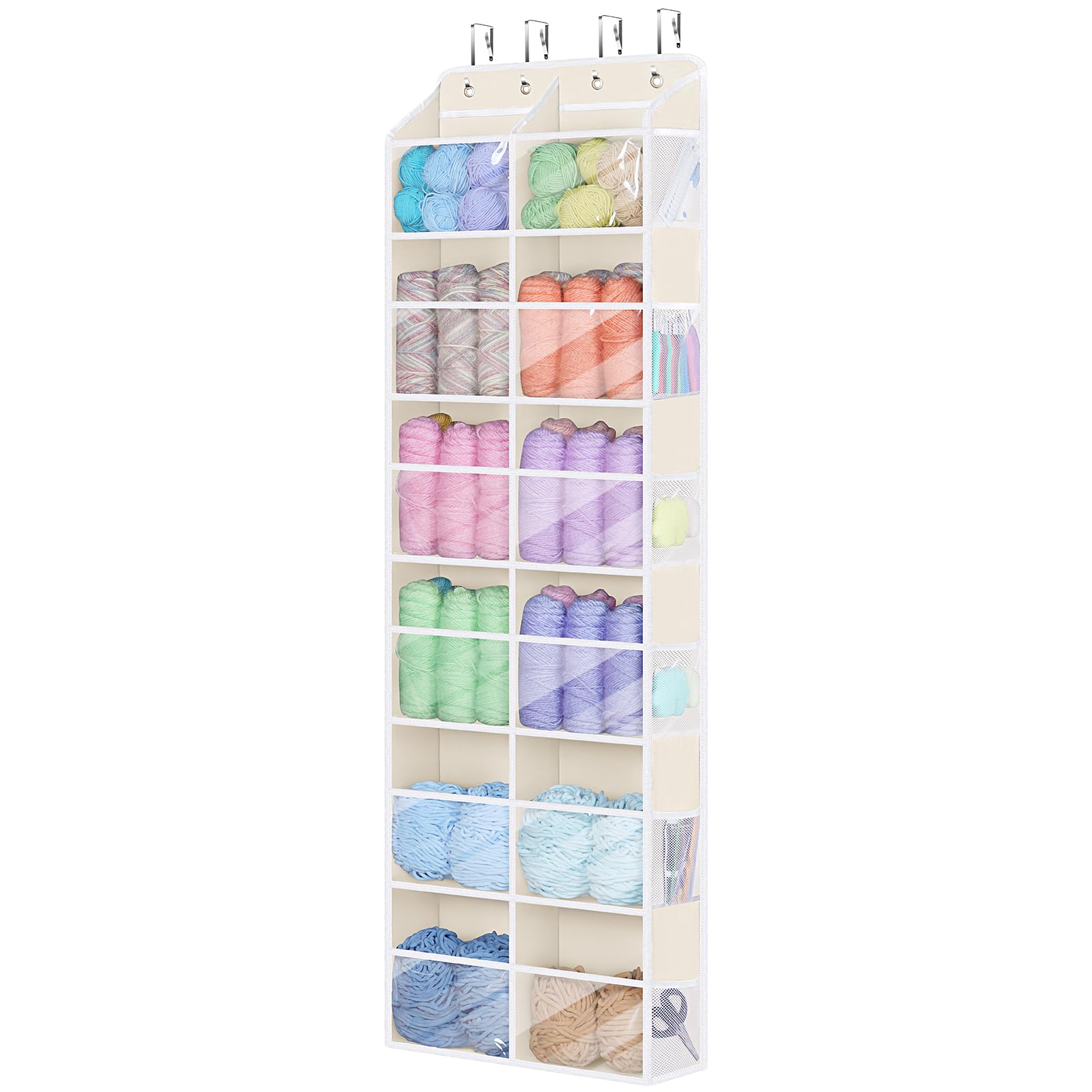 Univivi Hanging Yarn Storage Organizer with Side Pockets, 6 Tiers, Beige