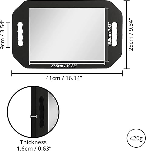 Miniatura 4 de Rimosy - Espejo de mano ligero – Espejo de mango de espuma negra para peluqueros y salones – Doble mango para fácil transporte y sujeción para
