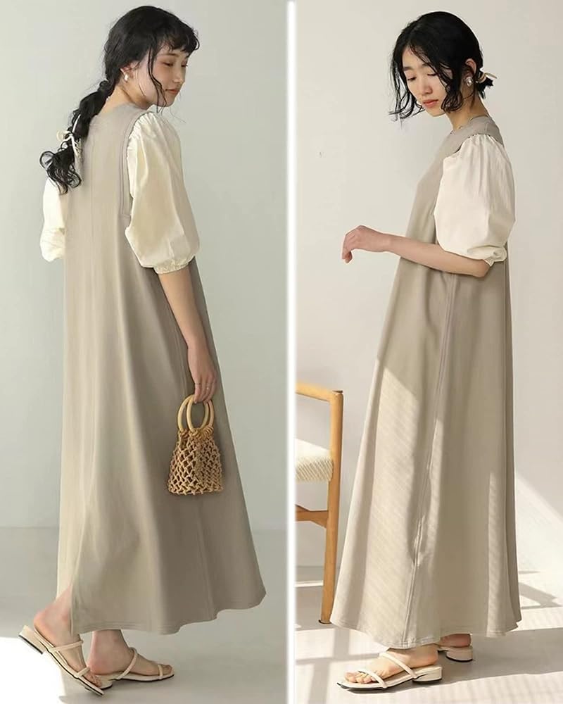 【ミランカ】異素材ドッキングワンピース/試着のみ美品/半袖/ロングワンピース エルフランク ELFRANK セーラーカラー異素材ドッキングロング