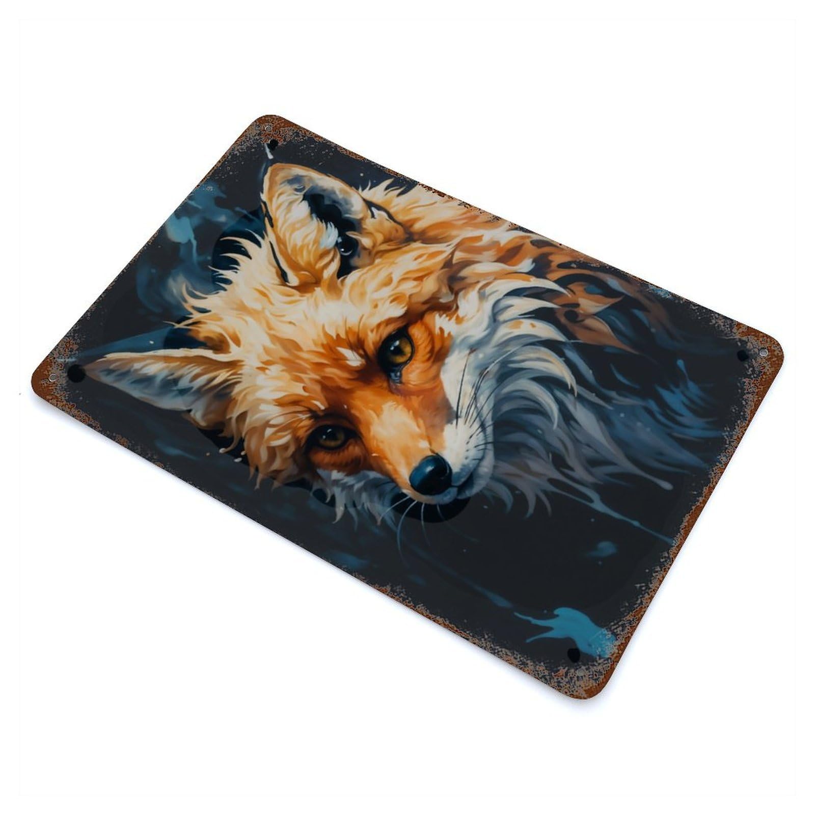 Garage Style The Red Fox Rusty Metal Tin Sign 11.8"x7.9", Shabby Chic Decor for Bar And Workshop