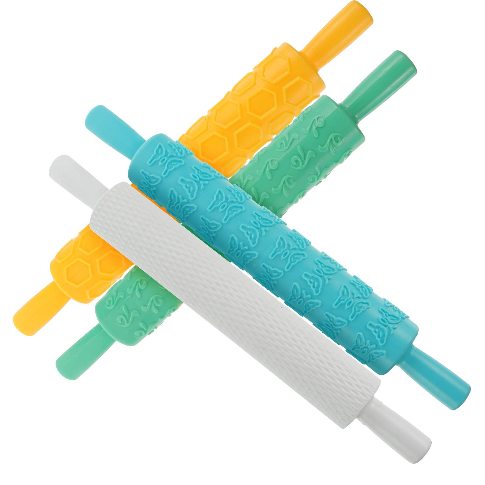 TOYANDONA Rodillo de Plástico Relieve para Repostería y Galletas, Ligero y Creativo, Pack de 4 Piezas para Amasar Masa Textura Uniforme Color Aleatorio