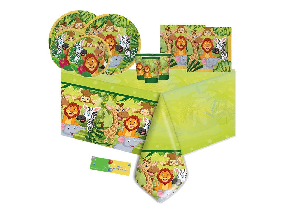 big-party Kit n 42 Accessori tavola Animali della Giungla Coordinato Festa