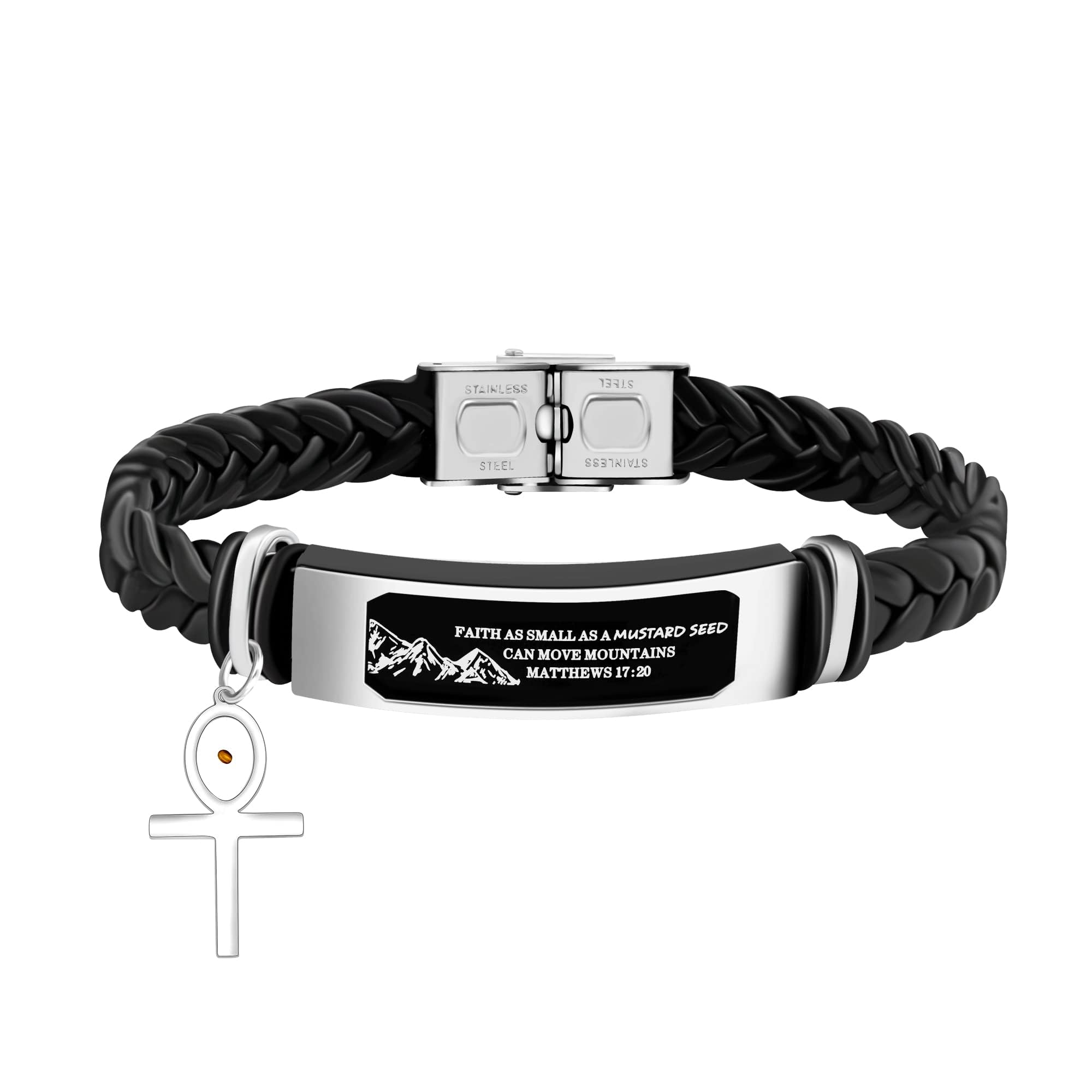 Uloveido Leather Wristbands Bracelet Faith Small AS A Mustard Seed Can Move Mountains Matthew 17:20