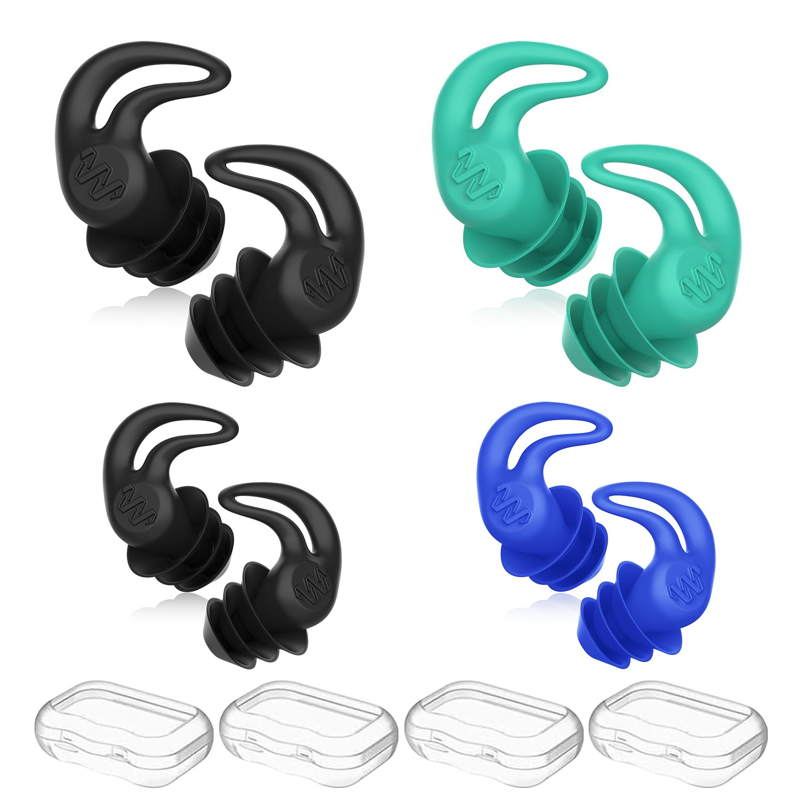 Swimming Ear Plugs for Adults Kids, 4 Pairs Silicone Earplugs Water Sports
