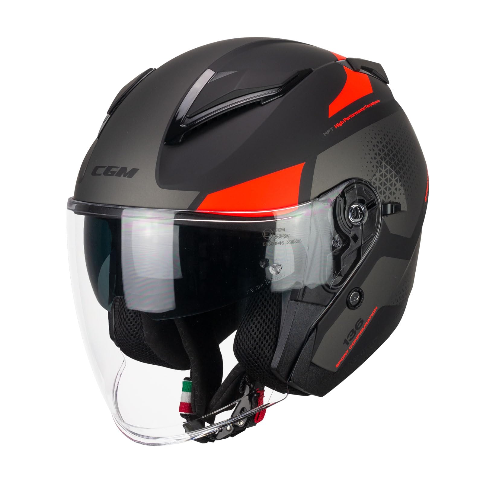 CGM Casco open face, 136G DNA GALAXY Nero Arancione fluo opaco, L (59cm)
