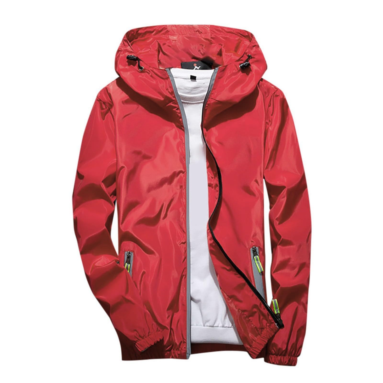 Generisch Sommer Strickjacke Damen Leicht Herren Casual Pure Color Plus Size Hoodie Reflektierender Reißverschluss Outdoor Sportmantel