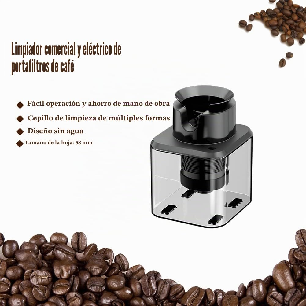 Limpiador automático de portafiltros Knock Box Máquina de limpieza de portafiltros eléctrica de 58 mm con 3 cepillos de diferentes formas Cepillo de limpieza de portafiltros de café 5s Limpieza rápida