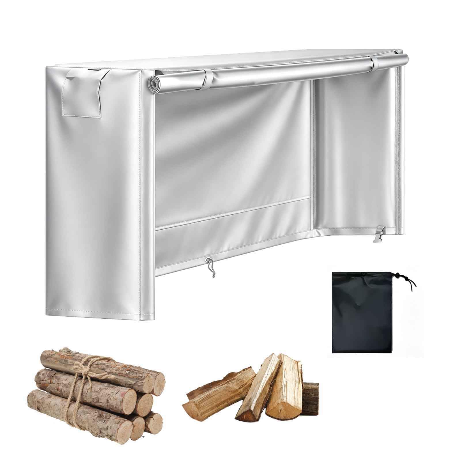 Set di Protezione dalle Intemperie per Riparo di Legna da Ardere | Copertura Impermeabile 600D Oxford da Esterno | per Camino, Giardino (Non Include Portapacchi),Argento,122x61x122cm