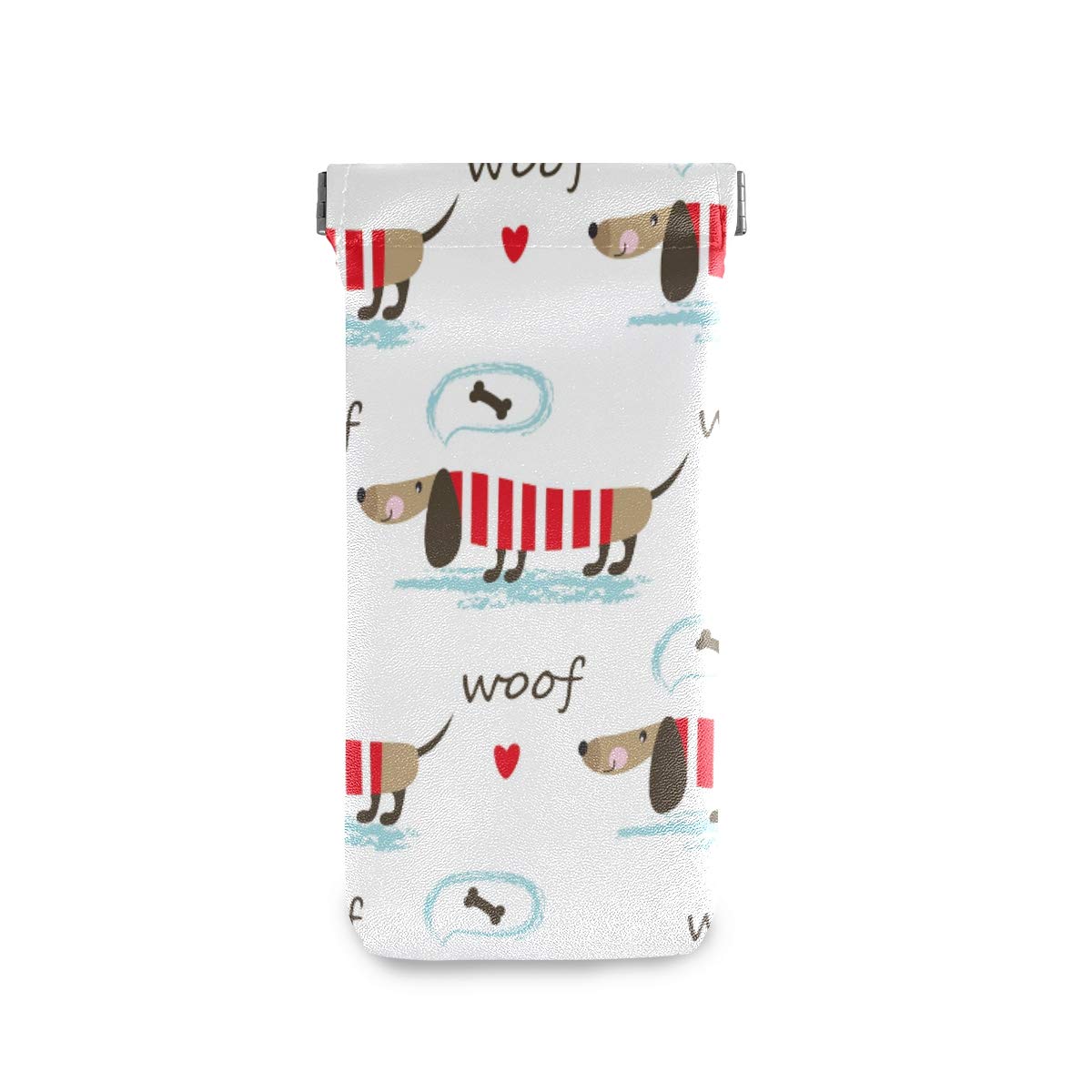 MOYYOAnimal Cute Dachshund Dogs Eyeglass Pouch Squeeze Top Portable Sunglasses Bag Pouch PU Leather Eyeglass Goggles Case Cosmetic Holders Mulituse for Women Girl