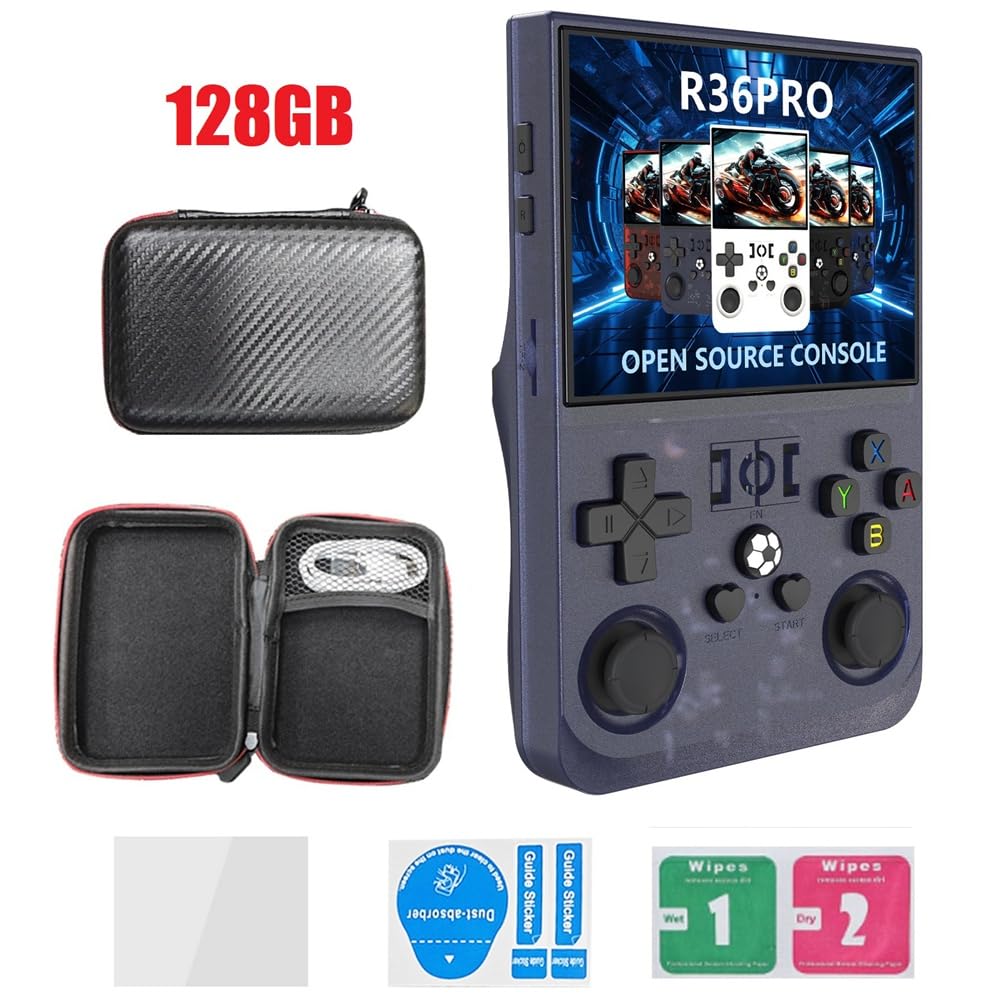 Console di Gioco Retrò Portatile R36PRO 128GB, Schermo HD da 3,5 Pollici, Lettore Video Tascabile Supporta 30+ Emulatori.
