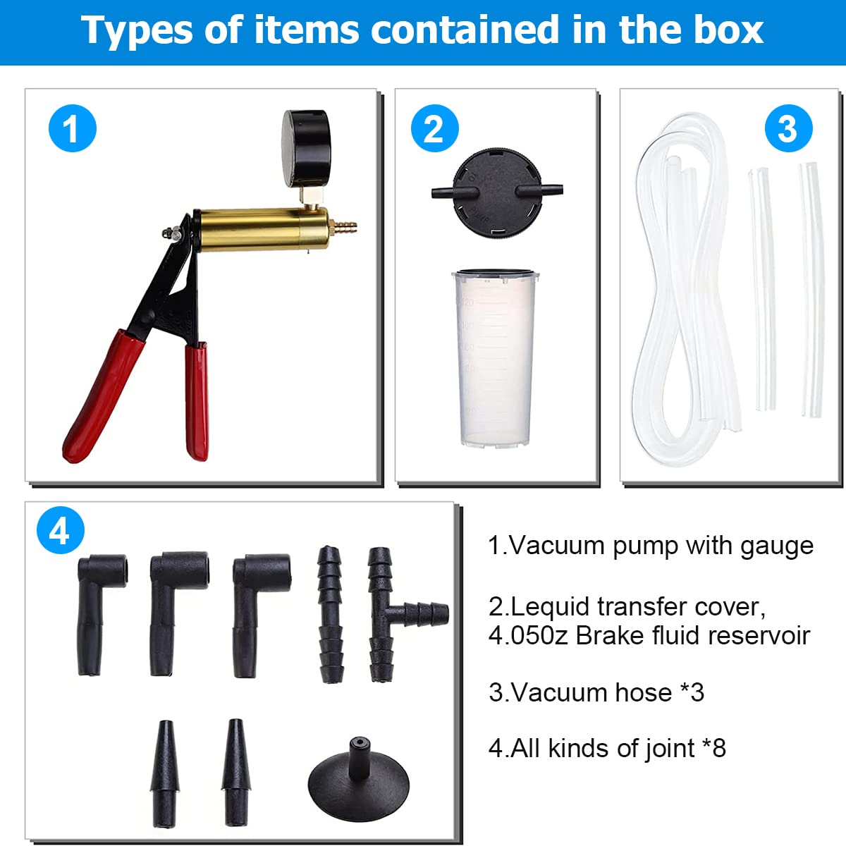 JNNJ Kit di Strumenti di Spurgo del Freno a Vuoto, sotto Vuoto Pompa Freno Adattatore Fluido Freno Kit, Test di Sanguinamento del Vuoto Strumenti, Liquido Freni Kit Cambio Olio Freni Auto e Moto