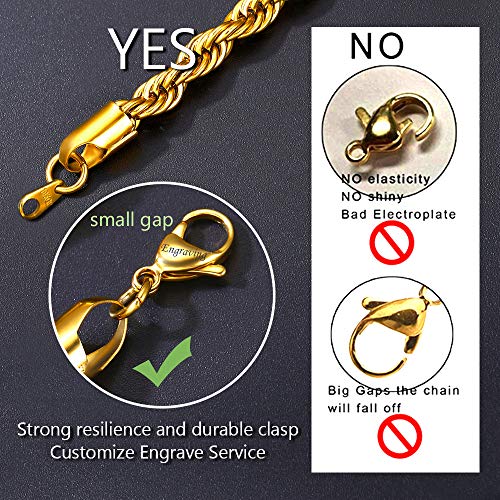 U7 Men Women Simple Rope Chain 18K Gold Plated Stainless Steel 3Mm Link Bracelet Necklace Set,Length 8.3" 18" #TOP4