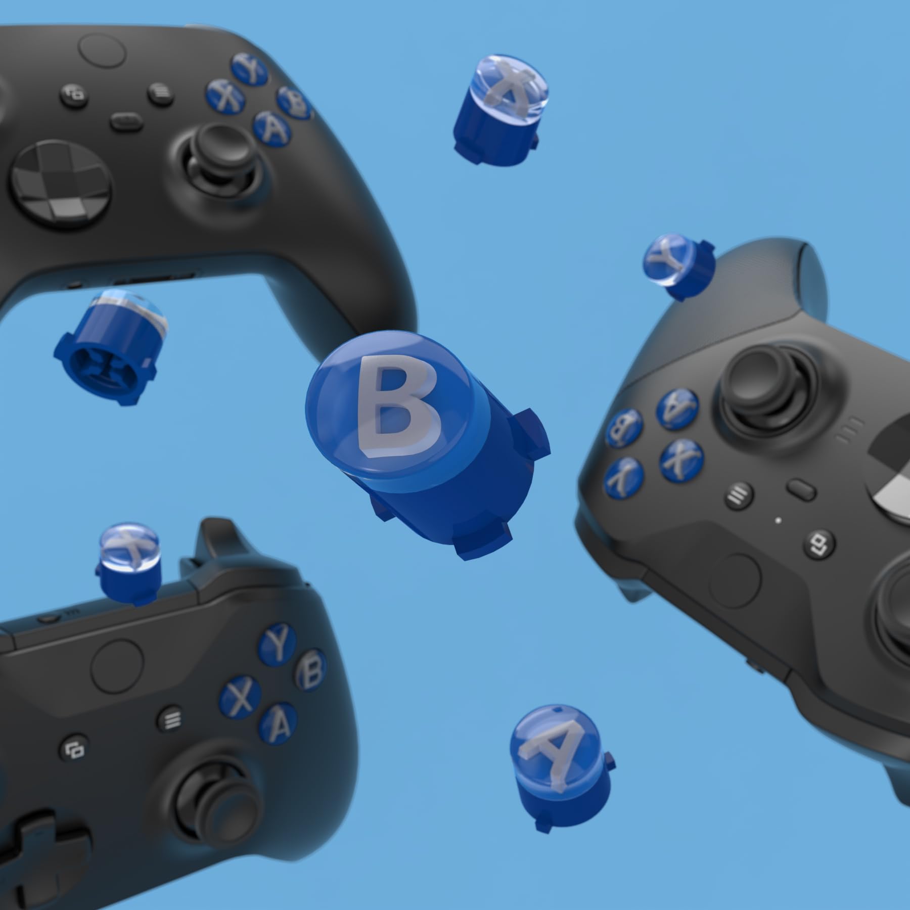 eXtremeRate Botones ABXY de Repuesto para Xbox Series X/S - Botón de Acción en Tres Tonos con Símbolos Clásicos Teclas para Xbox One S/X, Elite V1/V2 (Azul Yale Claro New Hope Gray)