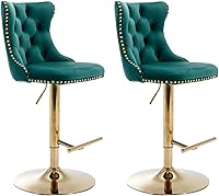 Vista 150 de Aoowow Juego de 2 taburetes de bar giratorios, taburetes de bar ajustables con respaldo de terciopelo copetudo, sillas de bar modernas tapizadas