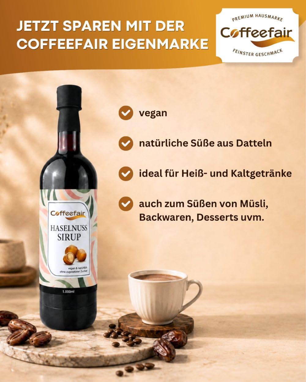 Coffeefair Haselnuss Sirup 6 x 1l PET Kaffeesirup