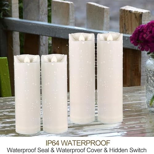 Miniatura 6 de Juego de 4 velas LED de pilar para exteriores de 2 x 6 y 2 x 7 pulgadas con temporizador y control remoto, velas de pilar sin llama sin llama de