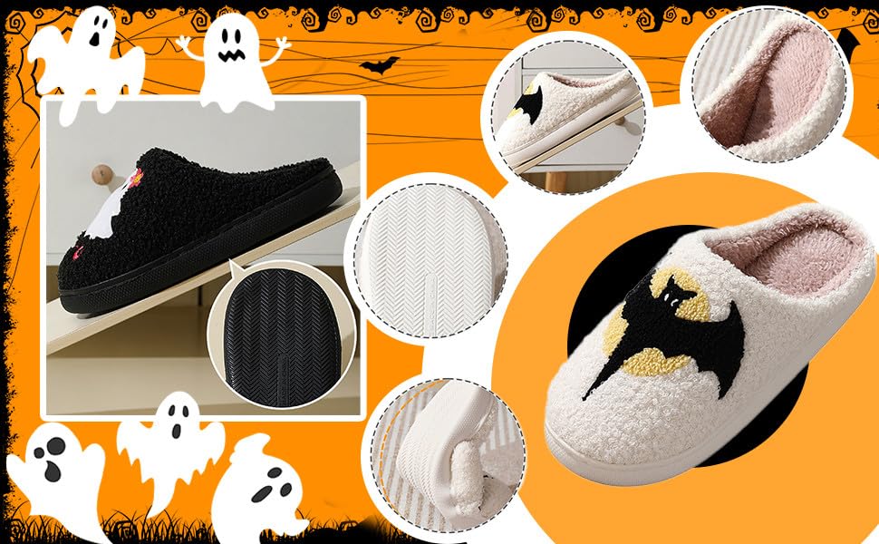 Cathalem Halloween Slippers for Women Men Plush Fuzzy Foam Fur Lined Slippers Holiday Indoor House Home Winter Warm Shoes4
