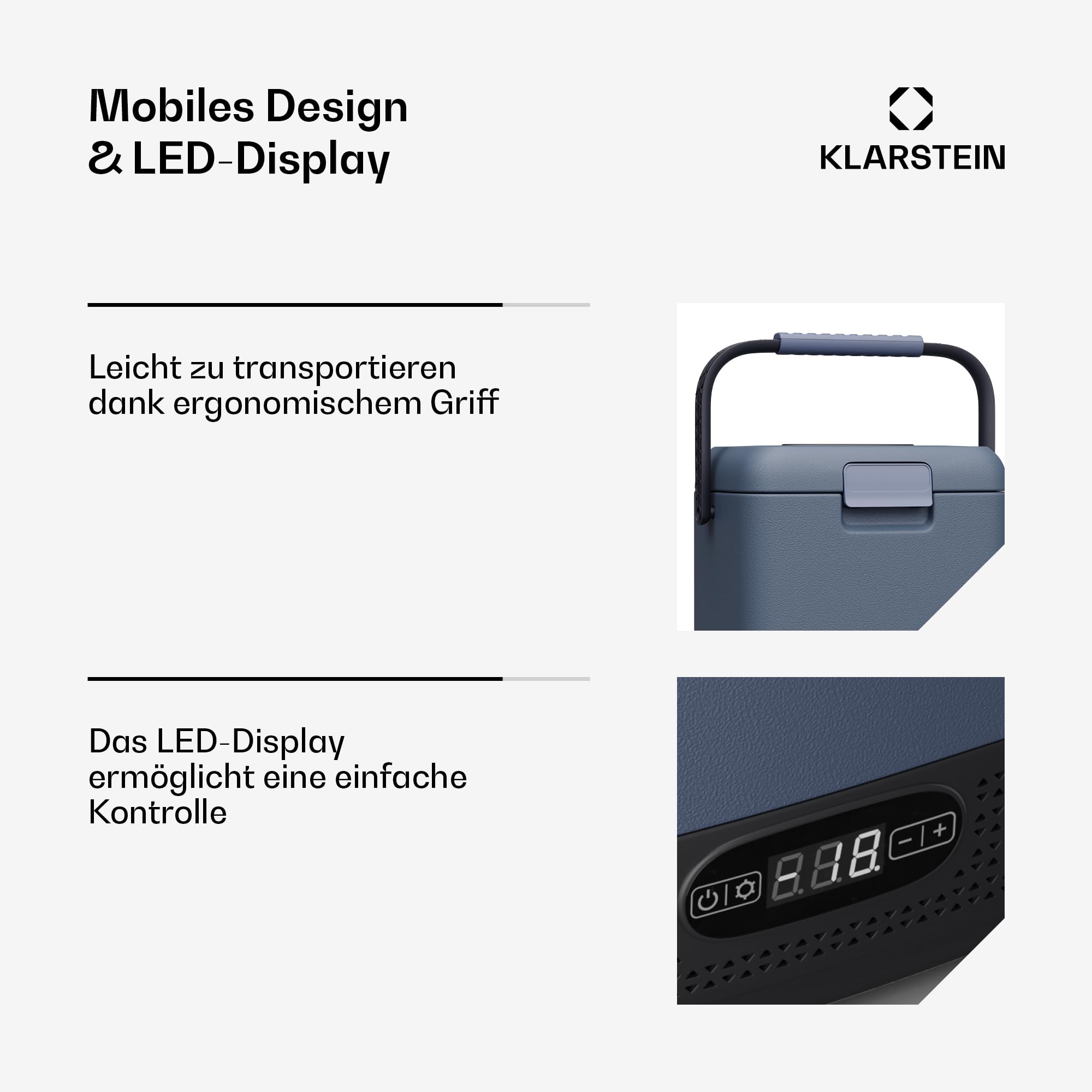 Klarstein SwiftFrost 12L Kompressor Kühlbox mit Gefrierfach – tragbare elektrische Kühlbox, LED-Anzeige, Dual Power (12 V/230 V), –20 °C bis 20 °C, ECO- und MAX-Modus, ideal für Camping und Auto