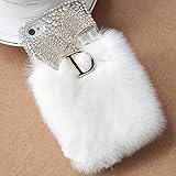 iPhone 5S Case, Firefish Extreme Winter Warm Stylish Rabbit Fur Case With Glitte Crystal Mini Bowknot Protective Cover for Apple iPhone 5/5S+ Premium Stylus -White-D bow