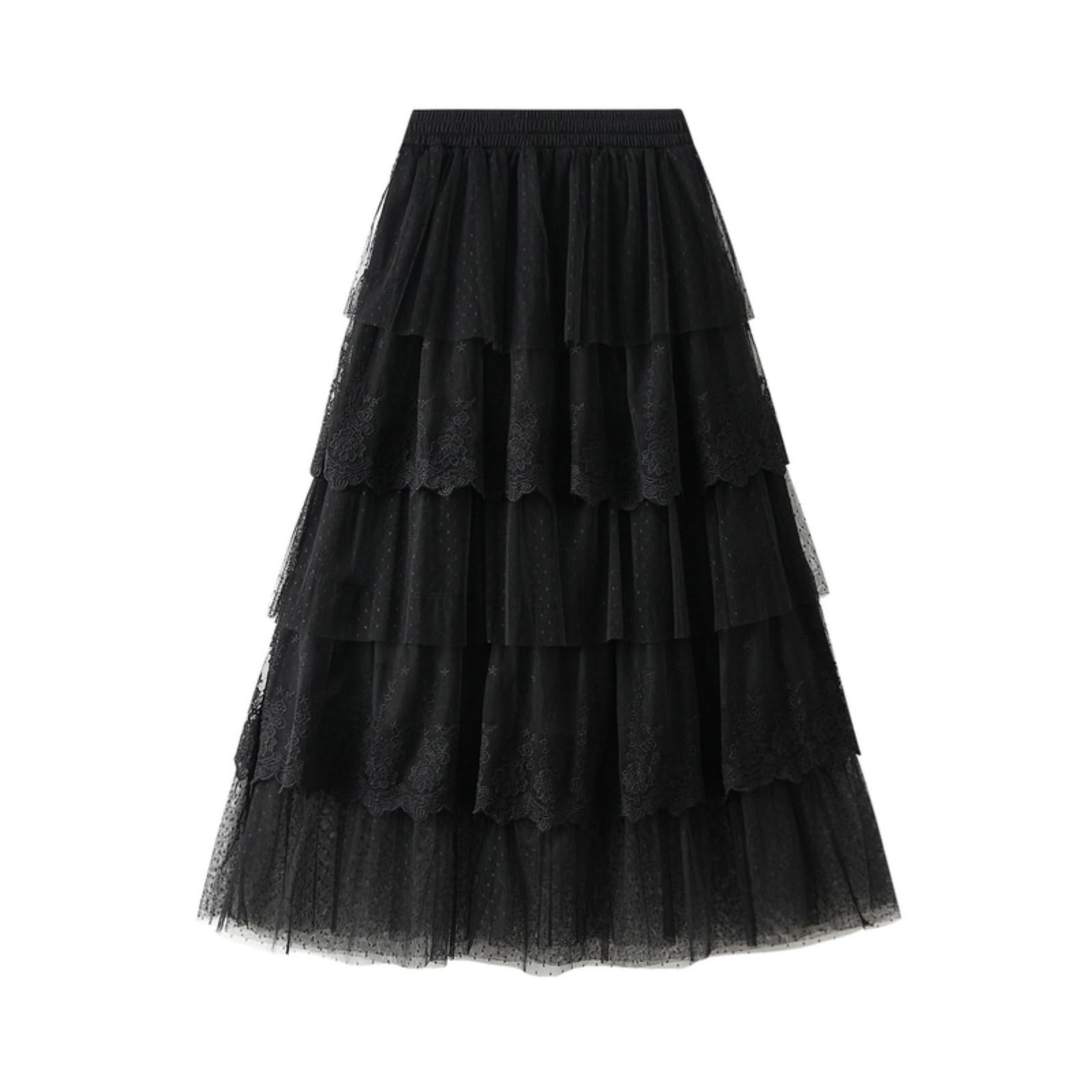 Minigonna Donna Boho A Livelli Maxi Gonna Elastica Cordone Vita Fluente Estate Casual, Morbida A-Line con Regolabile-Black-One Size