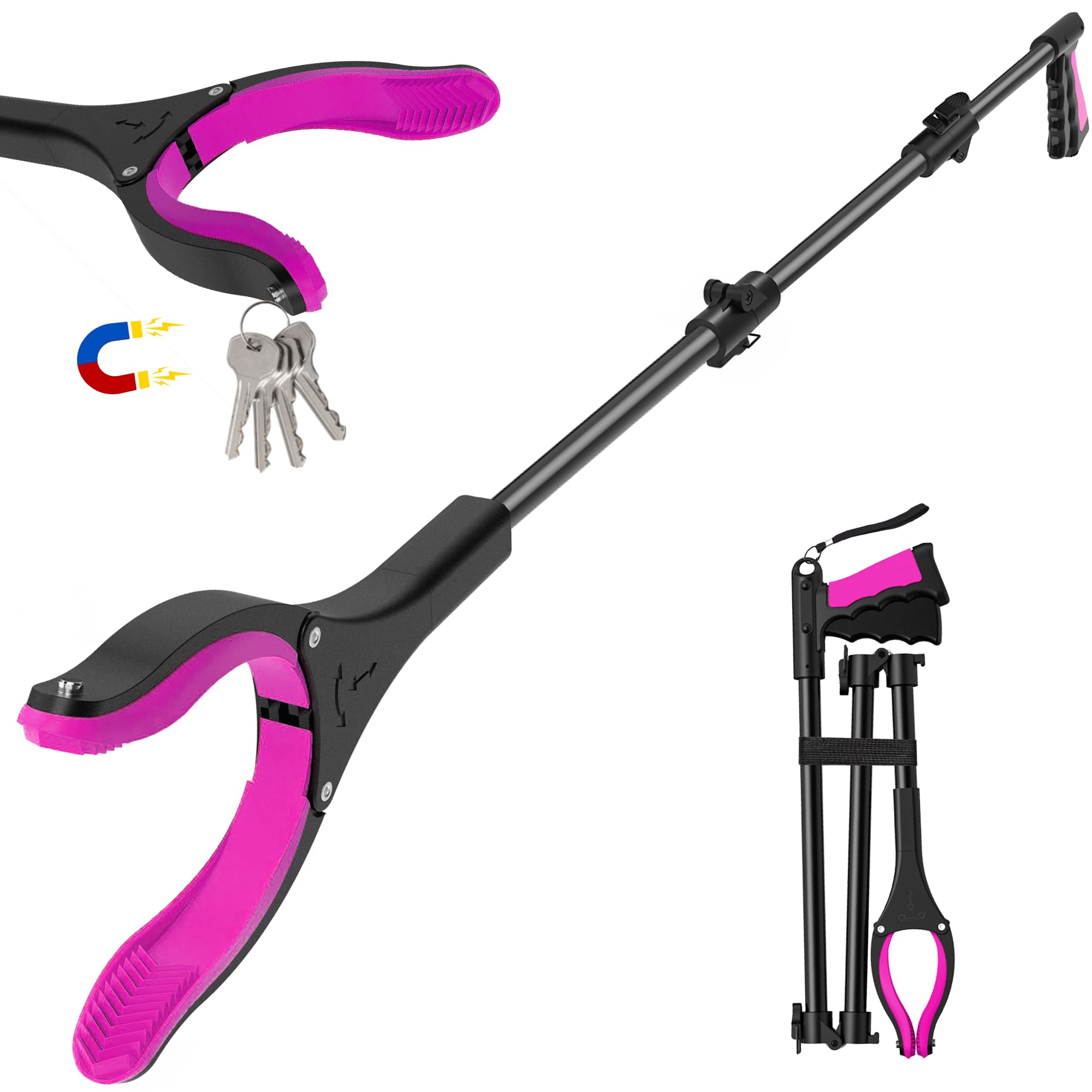 36 INCH Long Grabber Reacher Tool，Trash Picker Foldable Pick Up Stick with Strong Grip Magnetic，360°Rotating Anti-Slip Jaw 4" Wide Claw Opening,Hand Grabber for Seniors