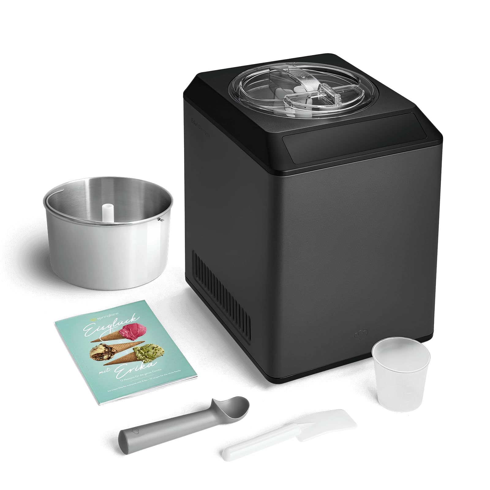 SPRINGLANE Macchina per gelato e yogurtiera Erika con compressore autoraffreddante 250 W (Erika/Contenitore in acciaio inossidabile, 2,5 L)