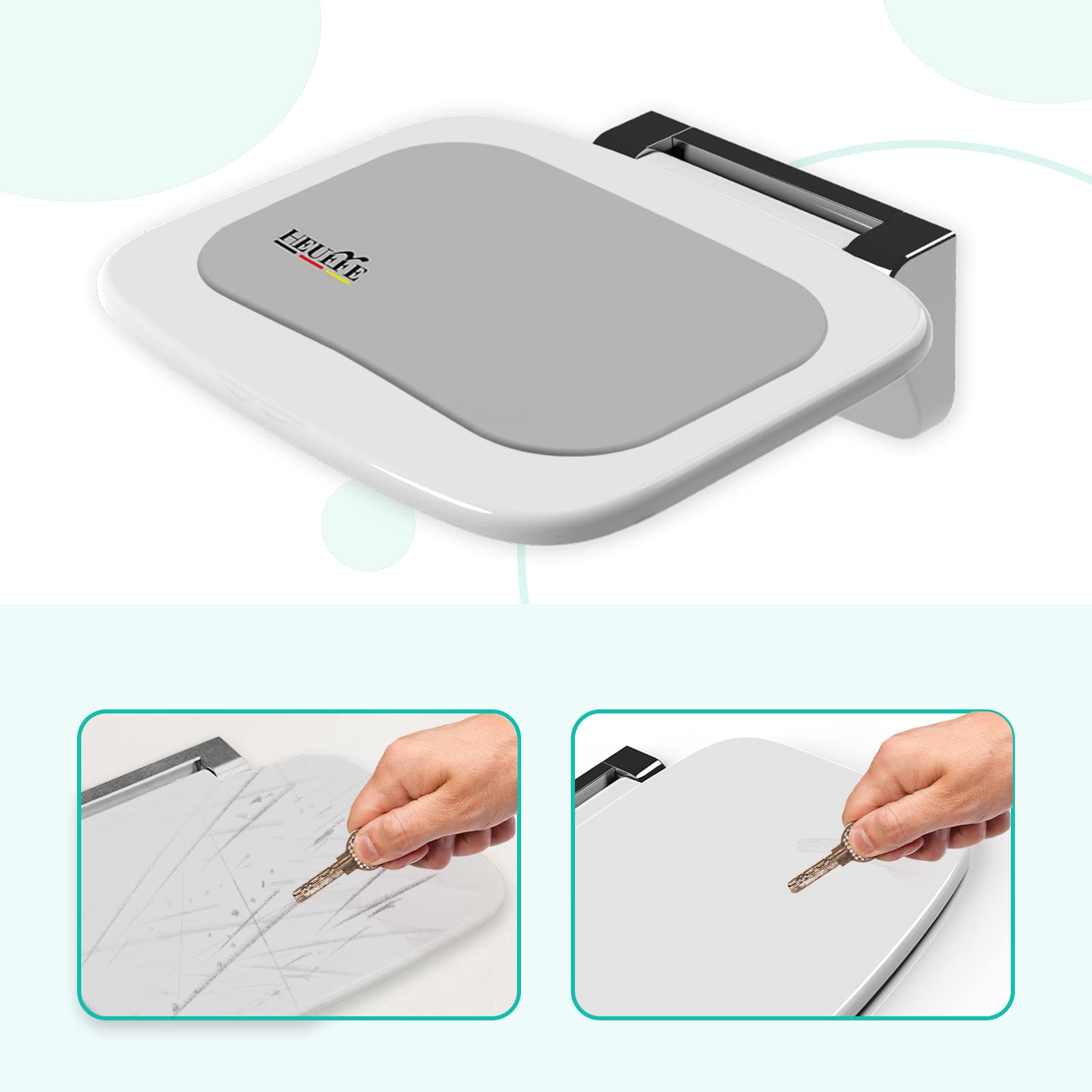 Sedia Doccia Sottile Ergonomica Pieghevole a Muro - 160kg Portata Max Antiscivolo, per Anziani e Disabili, Bianco