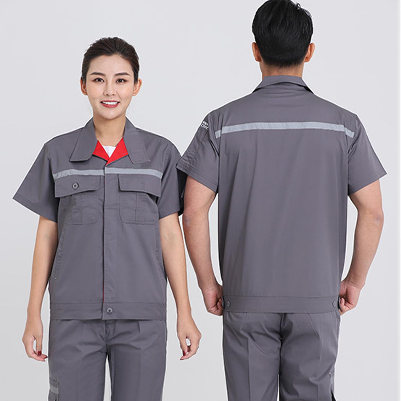 Mono De Manga Corta Para Hombres Mujeres Zip Trabajo Frontal General Taller De Reparación De Coches Uniforme Con Raya Reflectante