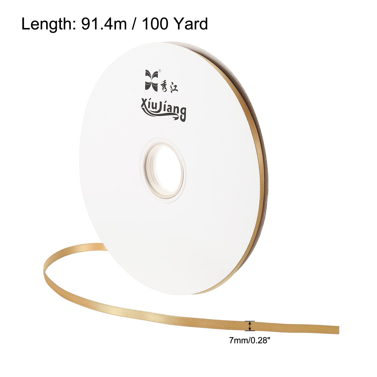 PATIKIL 0.28 Inch Wide 100 Yards Satin Ribbon, Double Face Solid Crafts Roll for Party Home DIY Wrapping Decoration Tan - Image 2