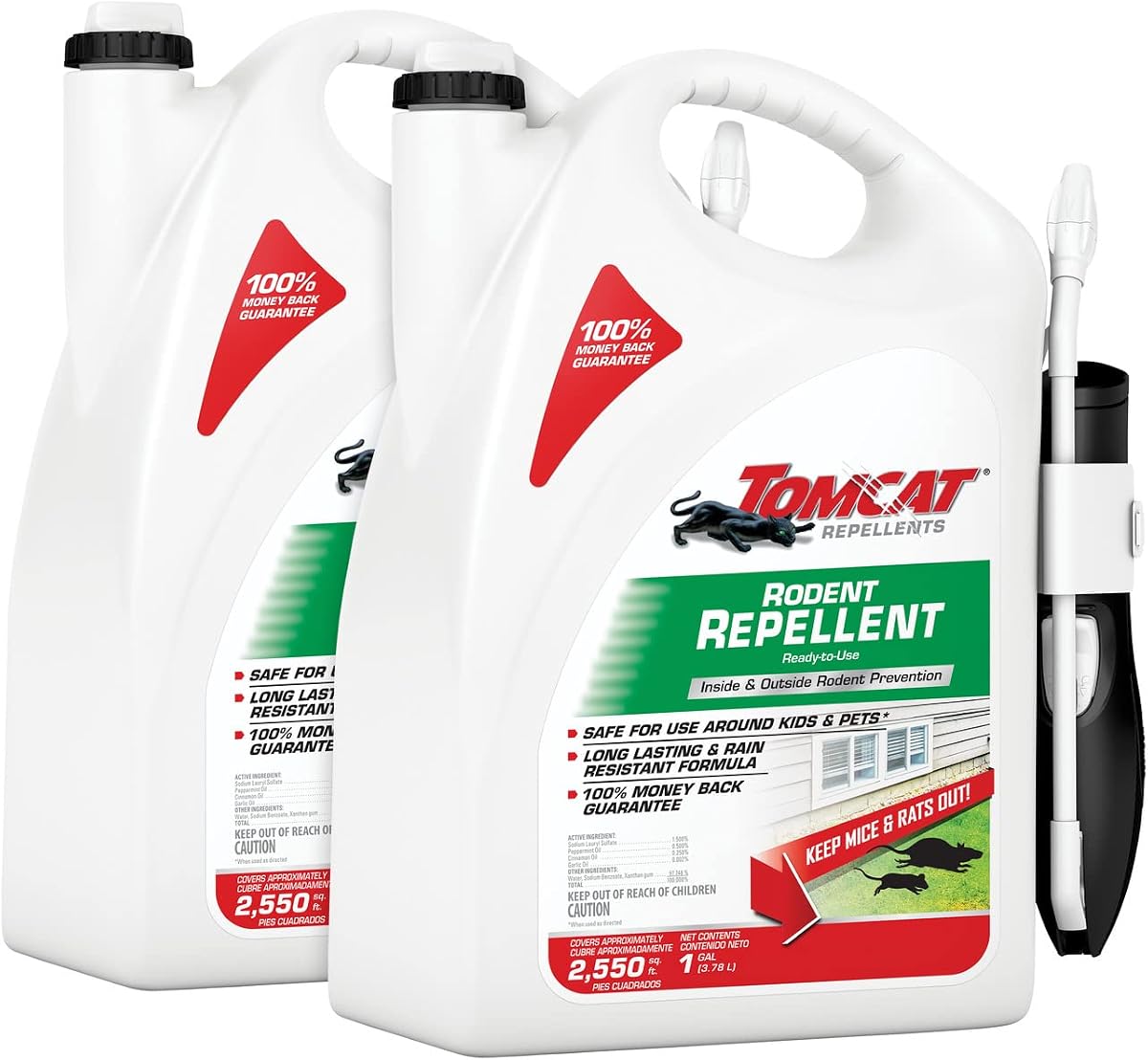Repelentes Tomcat Repelentes para roedores listos para usar, 1 galón (paquete de 2) | Para la prevención de ratones y ratas en interiores y exteriores, Spray de aceite de menta para roedores con aceites esenciales de canela y ajo