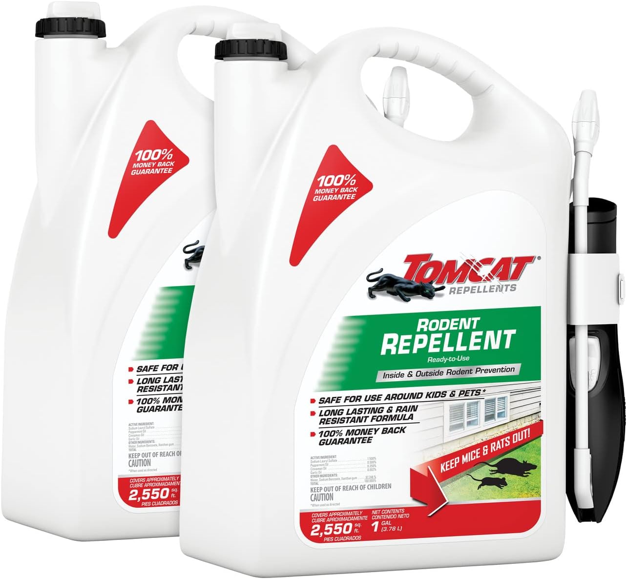Tomcat Repellents Rodent Repellent Ready-to-Use with Comfort Wand For Indoor and Outdoor Mouse and Rat Prevention, Peppermint Oil Spray for Rodents with Cinnamon, Garlic Essential Oils,1 gal. (2-Pack)