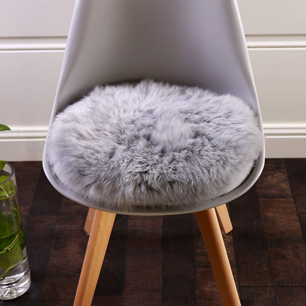HC&WT Round Sheepskin Seat Cushion, Luxurious Fur Chair Pad Super Soft Car Seat Cover Non-Slip Natural Wool Rugs Office Desk Chair Stool Cushion (Gray,Diameter 45cm (17.7inch))